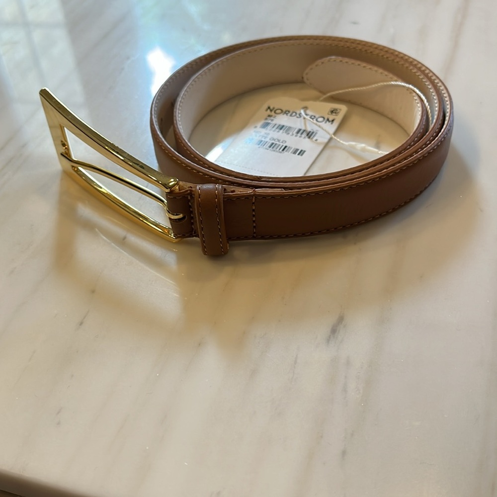 AUREUM 24K gold tone hardware Leather Belt NWT - Picture 4 of 7